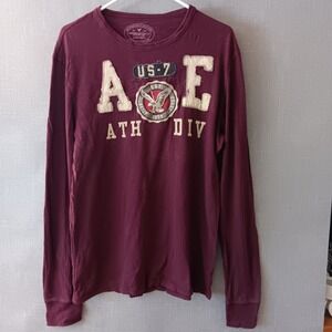 American Eagle Long Sleeve Maroon Shirt Indie Sleaze Men Size M Athletic Patches